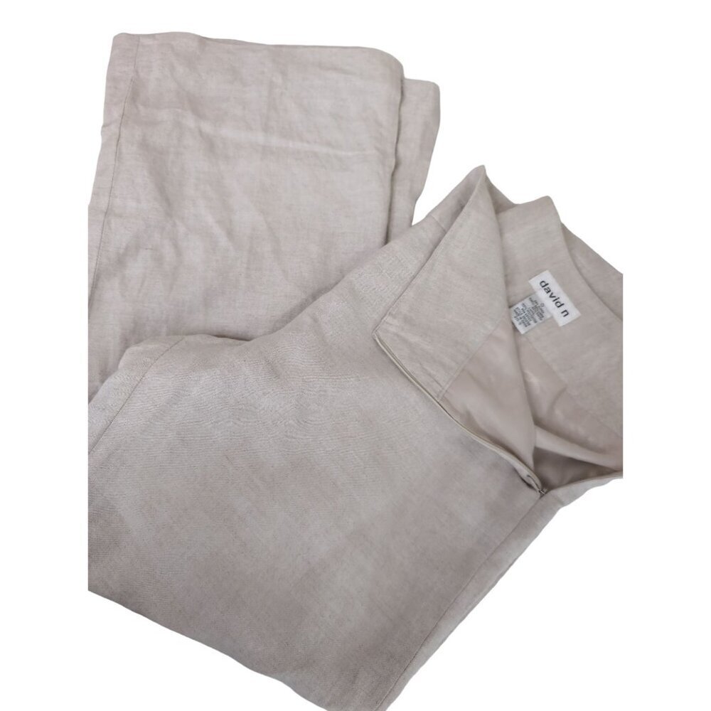 David N Wide Leg Pants Womens 12 Beige Linen Blend Lined‎ Flat Front Side Zip